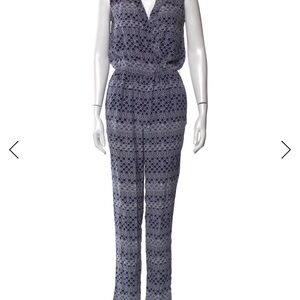 Diane Von Furstenberg Navy Patterned Jumpsuit